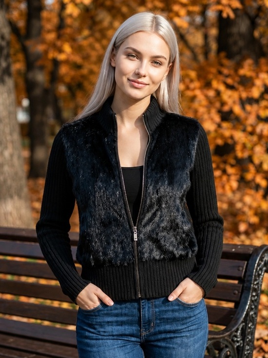 Jenni Jackets & Blazers - Jenni Black Fur Front Zip cardigan Jacket Y2K
